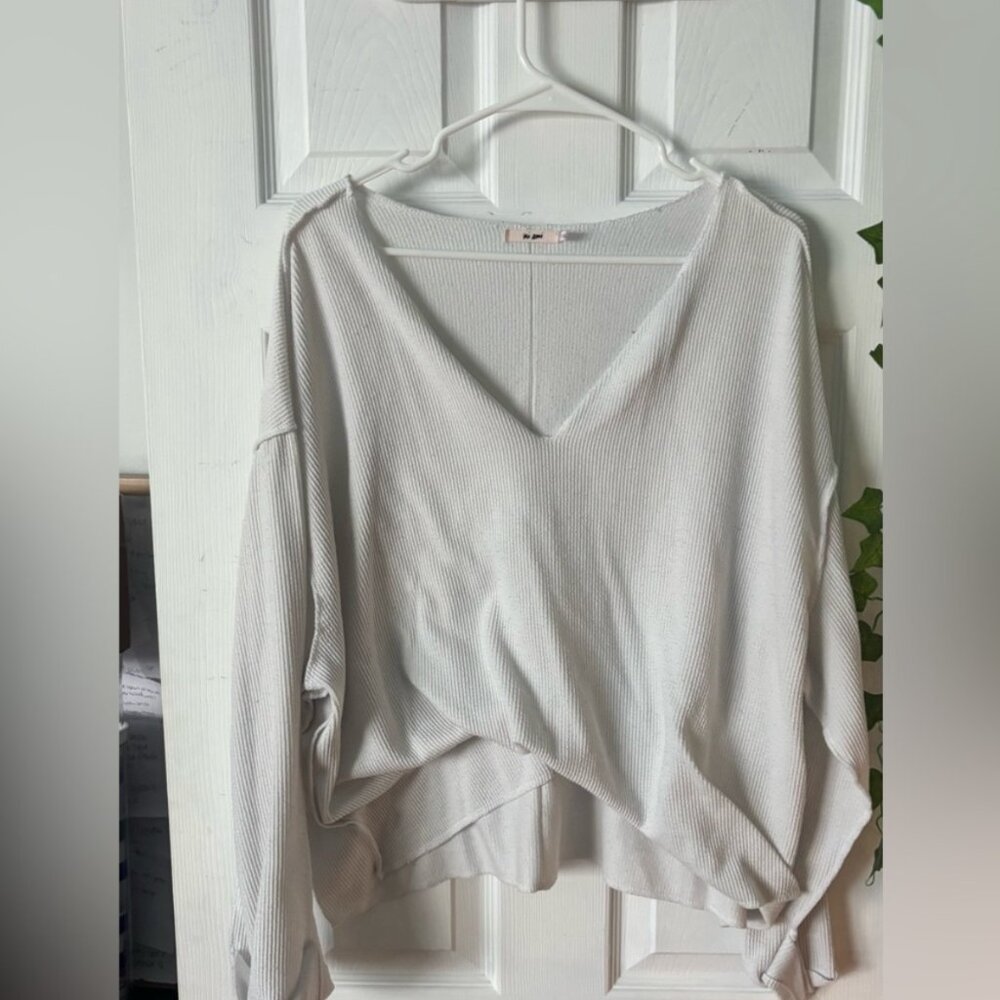 V-Neck Ribbed Women Top - White - Originally Retailed at 48.00